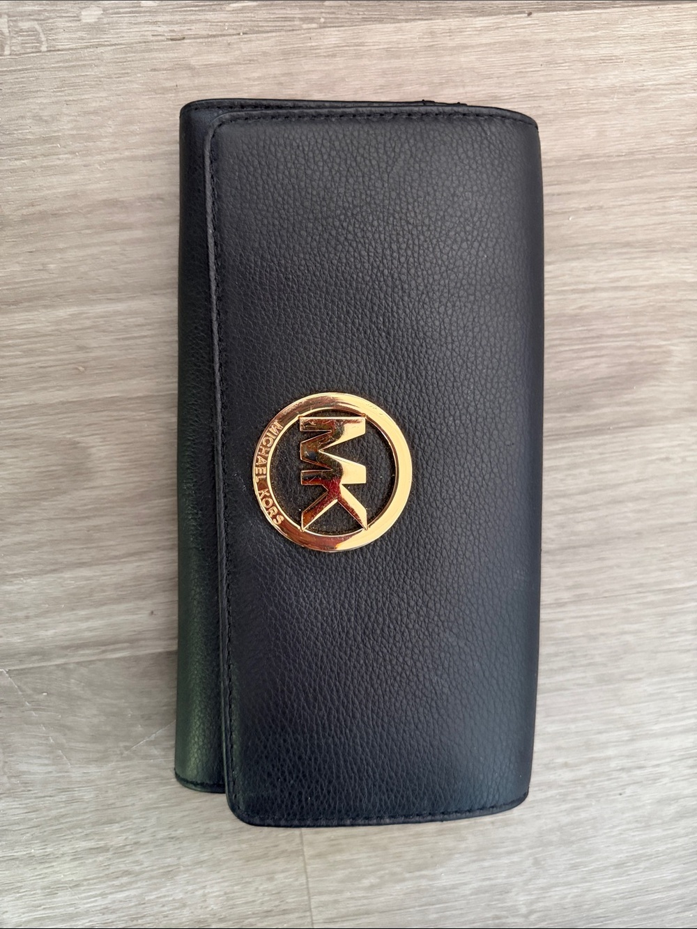 Michael Kors Black Leather Wallet with Gold MK Emblem